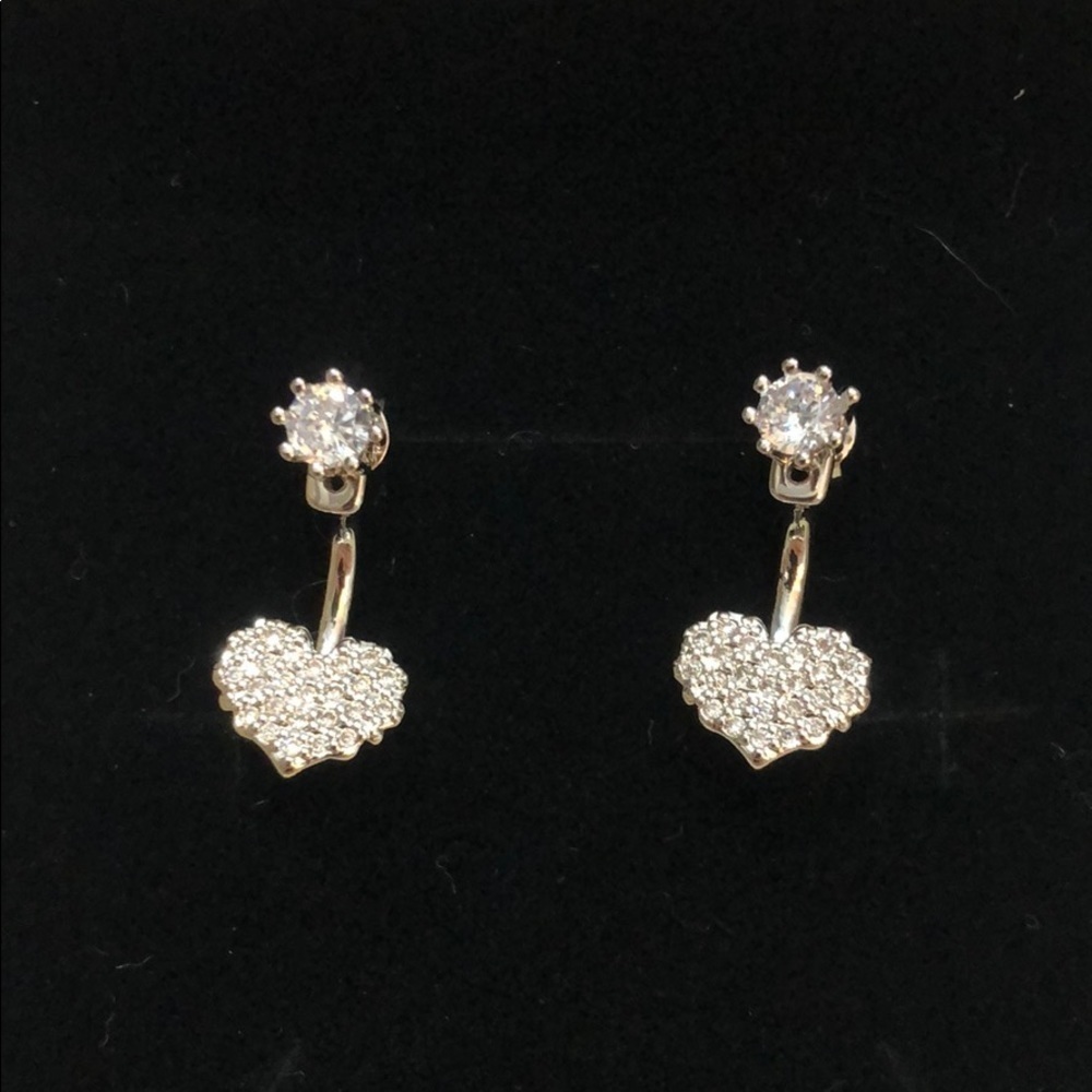 Women Earrings Silver Heart Stud Drop Reversible Blink Modern Everyday Jewelry